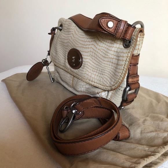 FOSSIL MADDOX SNAKE PRINT TAN/BROWN LEATHER 👜 - Picture 3 of 17